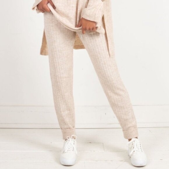 Free People Cream Ribbed Track Pants - Picture 4 of 15